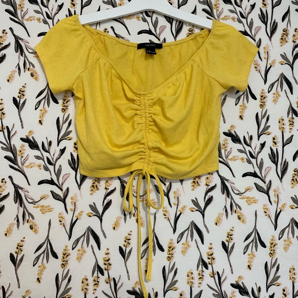 F21 Yellow Cinch Crop top